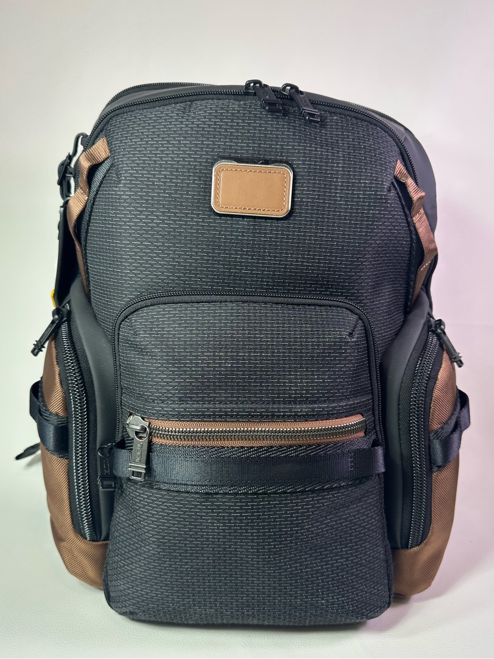 New Men’s TUMI Alpha Bravo Navigation Backpack Rucksack Black Brwn Nylon Leather